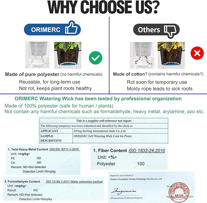 ORIMERC 200 feet 1/5 inch Self Watering Capillary Wick Cord Vacation Plant Sitter DIY Hydroponic Wicking Rope Seeds Start Planter Pot Automatic Potted Flower Passive Lazy Waterer String System Device