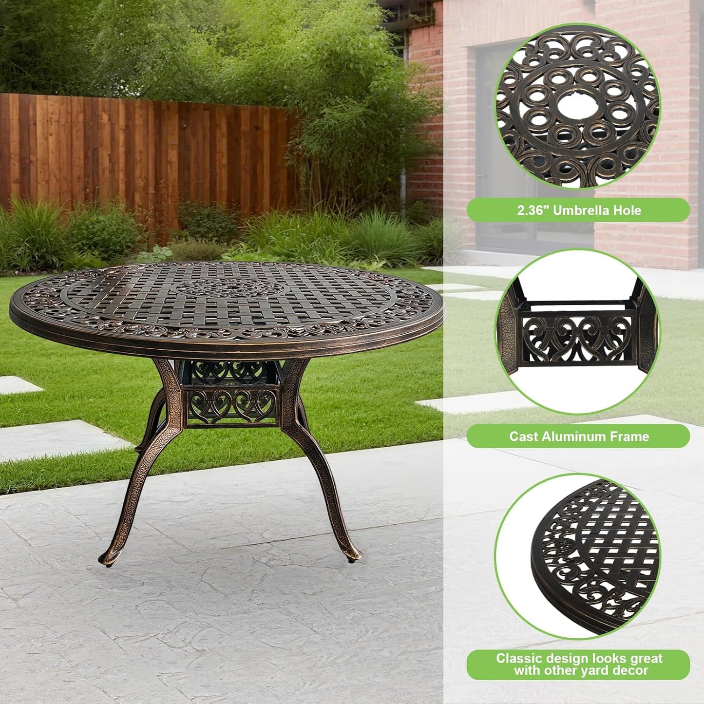 5 Piece Patio Dining Set, All-Weather Metal Outdoor Table and Chairs Set of 4, Cast Aluminum Patio Furniture Set for Patio, Garden, Backyard, Balcony