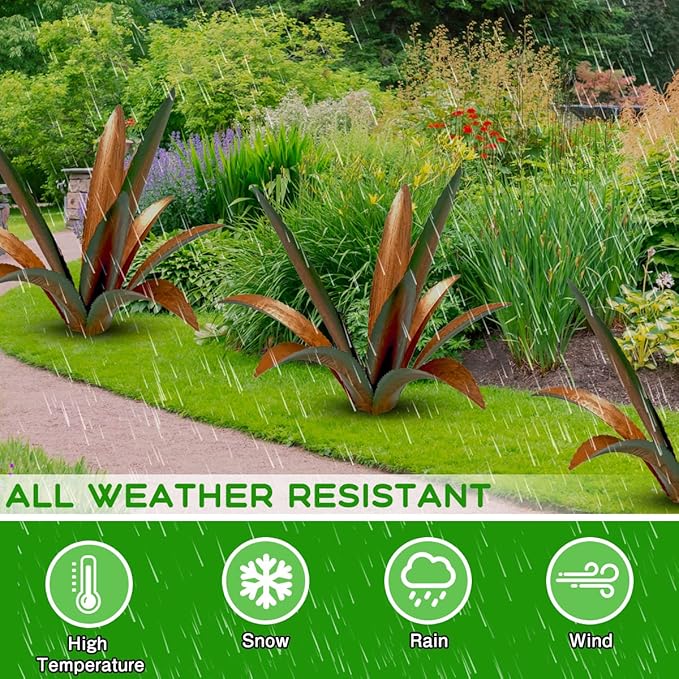DIY Metal Agave Plant Art Yard Tequila Art Sculpture, Tequila Rustic Garden Sculpture Statue Outdoor Decor,Agave Metal Plants for Yard, Garden Lawn Ornaments (9 Leaves -Green)