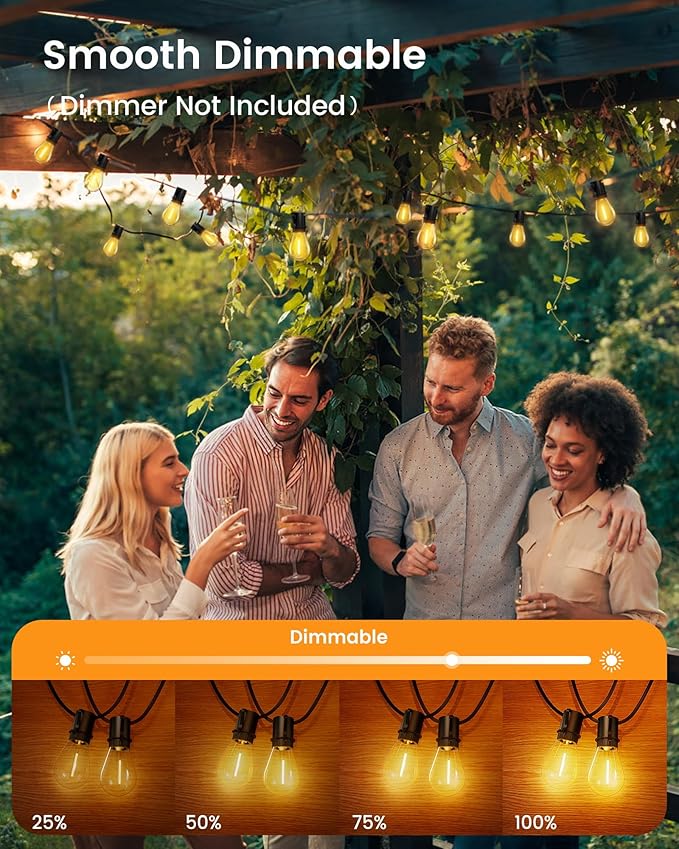 Torkase 100FT Outdoor String Lights LED, 30+2 S14 Shatterproof Bulbs, Dimmable Patio Lights, IP54 Waterproof Connectable for Pergola Lighting, Backyard, Porch,Weddings, Cafe, Party