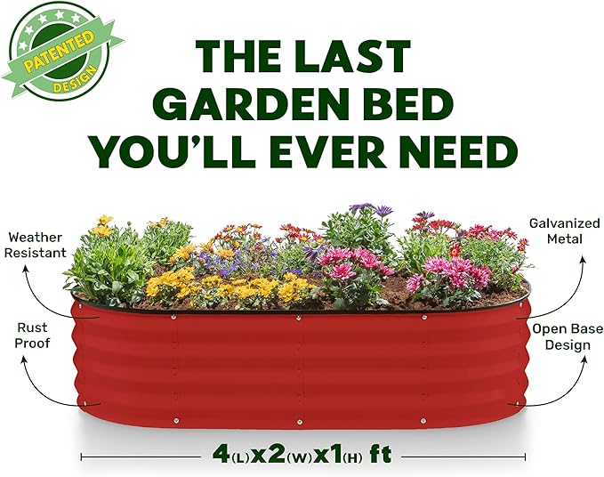Galvanized Raised Garden Beds Outdoor // 4×2×1 ft Planter Raised Beds for Gardening, Vegetables, Flowers // Large Metal Garden Box (Red) // Patented Tool-Free Design