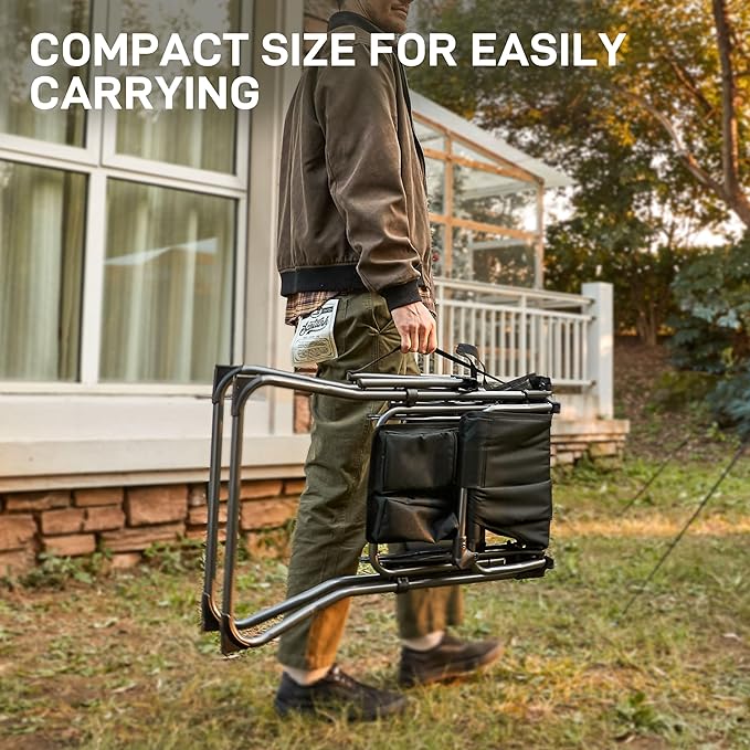 EVER ADVANCED Portable 30.7" Seat Height Tall Folding Camping Chair Directors Chair High Foldable Bar Stool with Side Table for Makeup Artist, Sports Event, Craft Show, Supports 350LBS Black Grey