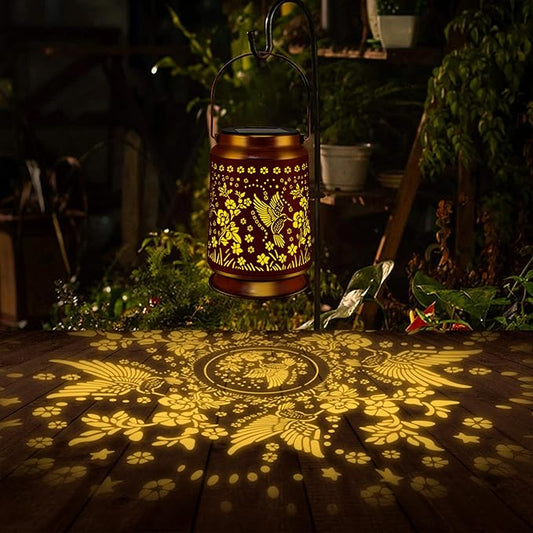 KY&BOSAM Solar Hummingbird Lanterns Outdoor Waterproof, Metal Openwork LED Hanging Solar Lights Outside Decorative for Yard Patio Backyard Deck Porch Garden Decor Birthday Gifts for Women Mom Grandma