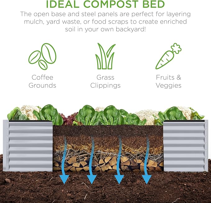 Best Choice Products 8x4x2ft Outdoor Metal Raised Garden Bed, Deep Root Planter Box for Vegetables, Flowers, Herbs, and Succulents w/ 478 Gallon Capacity - Moonlight Gray