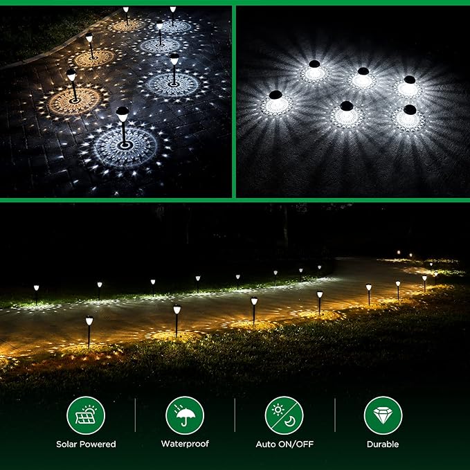 Super Bright Solar Lights Outdoor Waterproof 10 Pack, Dusk to Dawn Up to 12 Hrs Solar Powered Pathway Garden Lights Auto On/Off, LED Landscape Lighting Decorative for Walkway Patio Yard