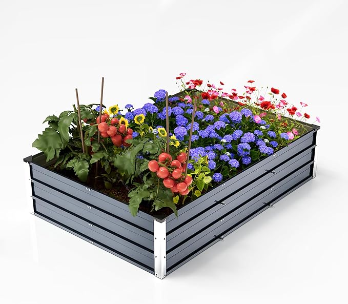 Galvanized Raised Garden Bed 6x4x1.3ft, Durable Elevated Flower Bed, Rust-Proof Metal Garden Bed for Vegetables, Fruits, Flowers & Herbs