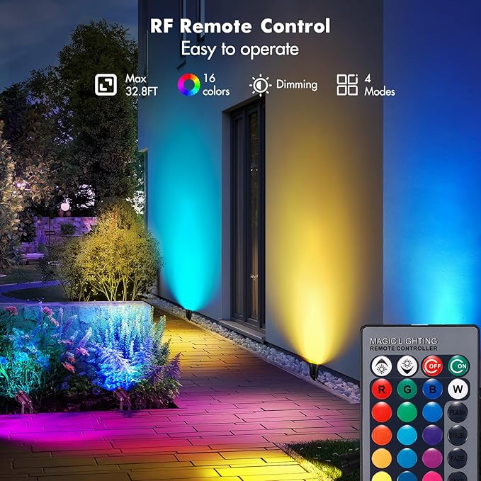 LemonBest Landscape Lighting - 6W RGB Color Changing Halloween Landscape Lights 120V Christmas Outdoor LED Spotlight with Remote Control Waterproof Spot Lights for Yard Garden Patio Driveway (4 Pack)