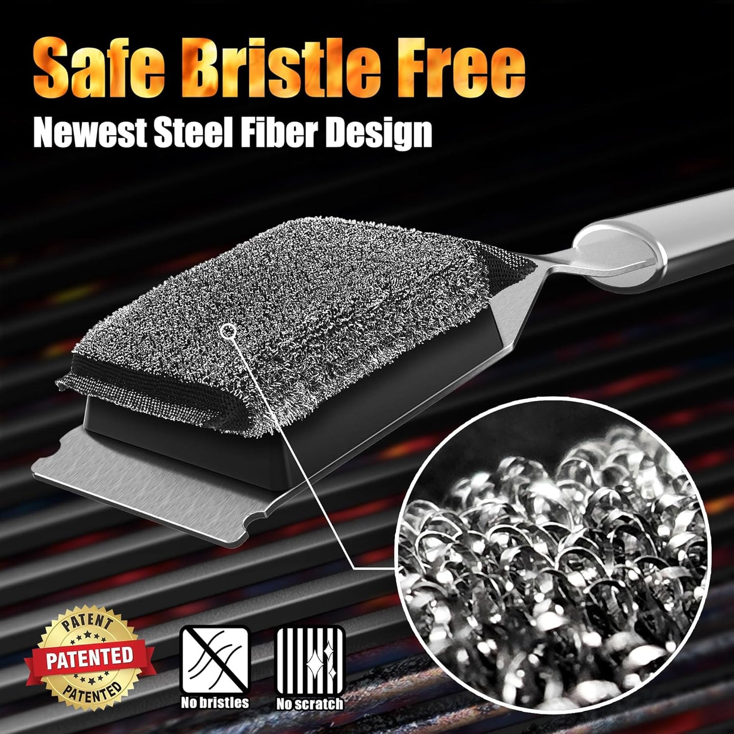GRILLART Grill Brush Bristle Free, Safe Grill Brush for Outdoor Grill, SteamWizards BBQ Grill Cleaning Brush Kit, Replaceable Head Grill Scraper Tool, Grill Cleaner BBQ Accessories, Gifts for Men/Dad