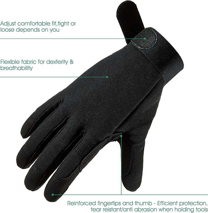 COOLJOB Thorn Proof Garden Gloves with Touchscreen Fingers for Men, Rose Pruning Work Gloves with Palm Cushion for Gardener, Farmer and Landscaper (Black 1 Pair Large)