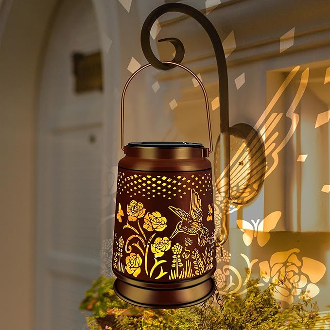 KY&BOSAM Solar Lanterns Outdoor Waterproof Rose Hummingbird Garden Decor Birthday Gift for Women Mom Grandma Hangings Solar Lights Metal Diwali Decoration Outside Lantern for Yard Patio Backyard Porch