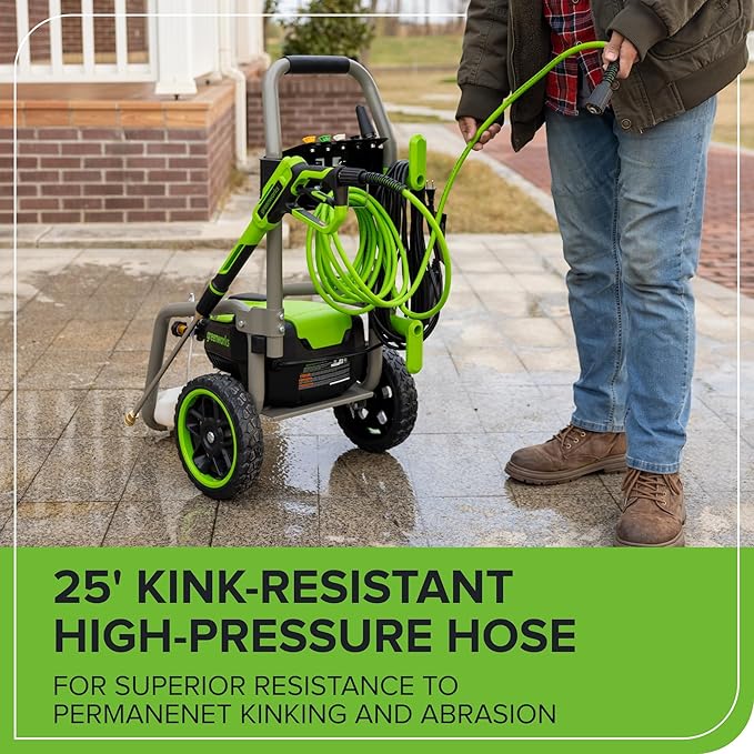 Greenworks Pro Brushless 3000 PSI (CSA Certified) 2.0 GPM Max / 1.1 GPM Electric Pressure Washer (Foldable Handles, Rugged Steel Frame, 25 FT Hose, 35 FT GFCI Power Cord)