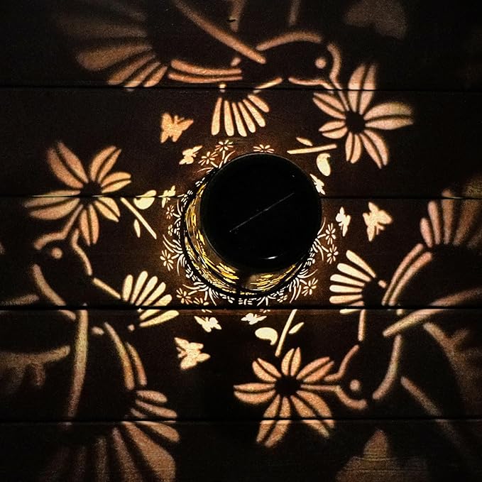 Kaixoxin 2 Pack Hummingbird Solar Lantern Lights Metal Outdoor Waterproof Garden Decor Hanging Lights for Backyard Porch Patio Table Yard Balcony Lawn Pathway Gifts for Women Grandma Mom