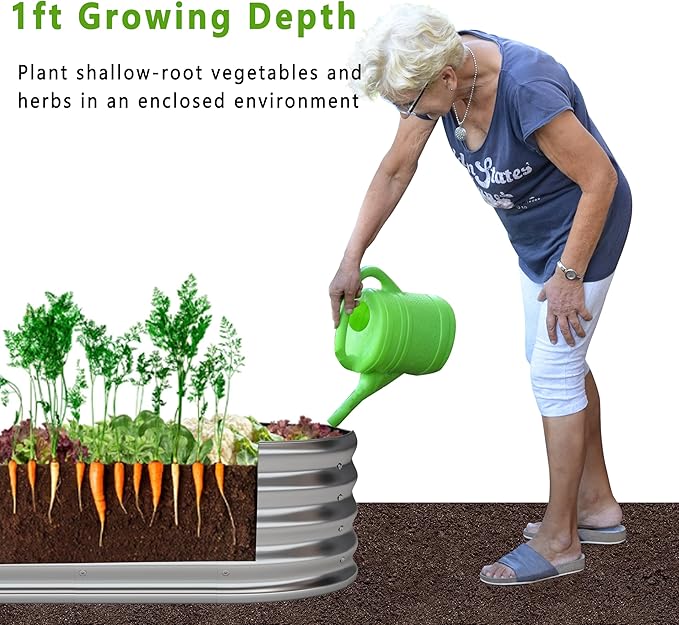 KFN 12x1.8x1FT Galvanized Raised Garden Bed,Raised Garden Bed Kit-Oval Metal Vegetable Box,Large Planter Flower Boxes Outdoor,Planting for Vegetables,Flower,Herb,Sliver,0.7mm