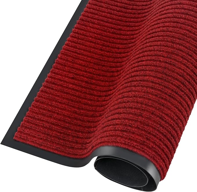 fani Heavy Duty Large Outdoor Indoor Entrance Black Doormat Waterproof Low Profile Entrance Rug Front Door Mat Patio Anti-Skid Rubber Back, 35x72 inch (Red)