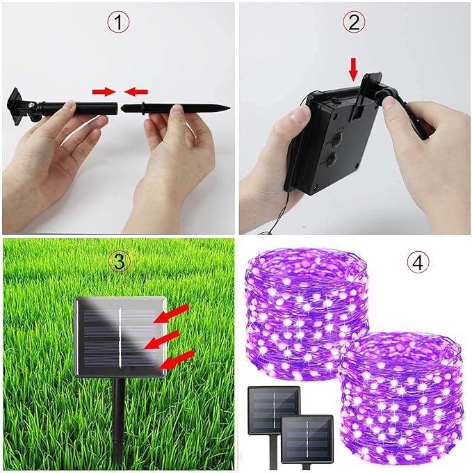 Purple Halloween Solar String Lights Outdoor, 2-Pack 80FT 200LED Solar Twinkle Light Waterproof, Copper Wire 8 Modes Purple Fairy Lights for Garden, Fence, Tree Decor, Halloween Decoration Outdoor