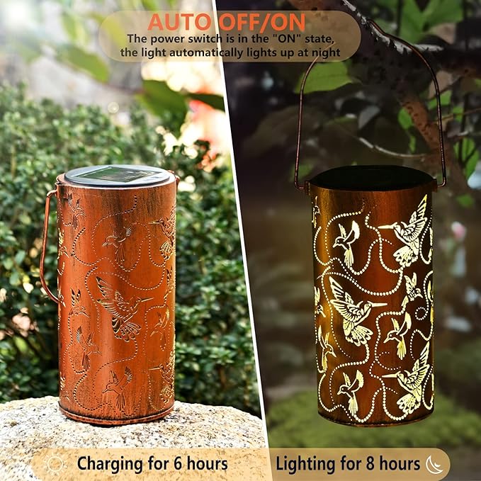 Solar Lanterns Outdoor Hanging Hummingbird Decor Lantern,Waterproof Hollow Out Metal Decorative Garden Light,Graceful Decoration for Patio,Yard,Landscape,Walkway,Festival