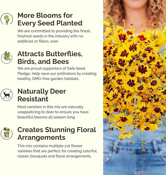 Eden Brothers All Annual Wildflower Mixed Seeds for Planting, 1/4 lb, 120,000+ Seeds with Sunflower, Indian Blanket, Scarlet Flax | Attracts Pollinators, Plant in Spring, Zones 3, 4, 5, 6, 7, 8, 9, 10