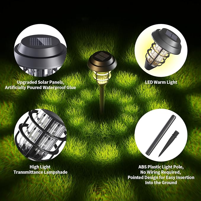 Solar Lights Outdoor Waterproof for Yard, 6 Pack Solar Pathway Lights Outdoor Lawn Lights Solar Powered Outdoor Lights LED Landscape Lighting Solar Garden Lights for Patio, Outside, Driveway, Walkway