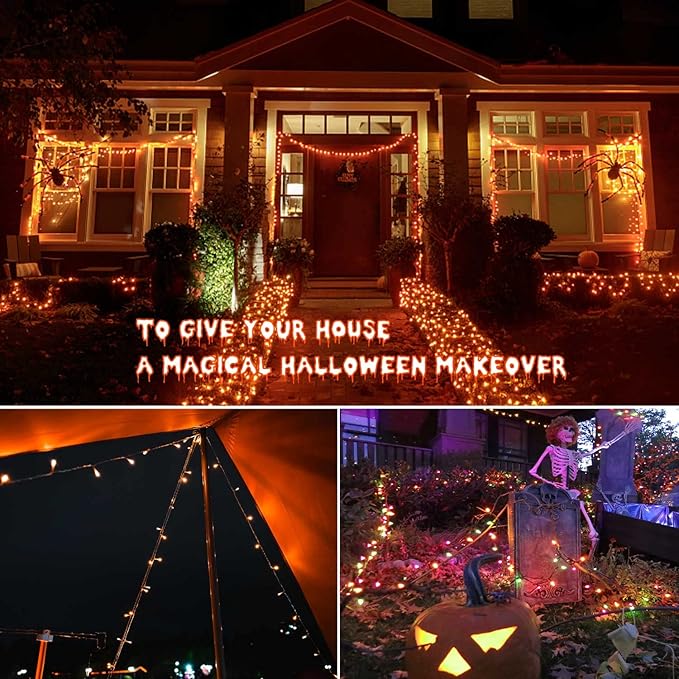 Orange Halloween Lights, 800LED 330FT Orange String Lights 8 Modes Timer Plug in Waterproof Indoor Outdoor Orange Christmas Lights for Halloween Christmas Garden Party Decoration