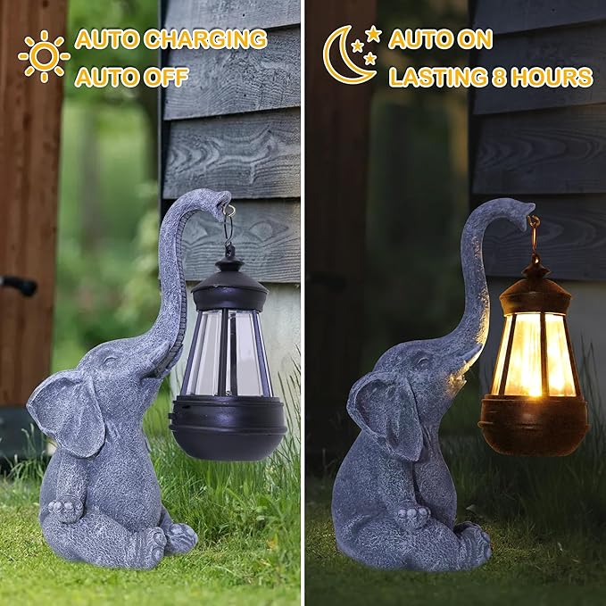 Attivolife Lucky Elephant Solar Statue Light for Garden Decor, Outdoor Waterproof Figurines Lamp, Art Patio Lawn Easter Balcon Yard Ornament - Beautifully Home Ideal Birthdays Gifts for Women Mom
