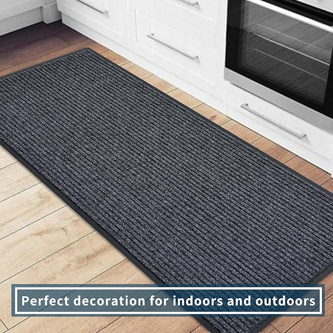 fani Heavy Duty Large Outdoor Indoor Entrance Black Doormat Waterproof Low Profile Entrance Rug Front Door Mat Patio Anti-Skid Rubber Back, 35x72 inch (Gray)