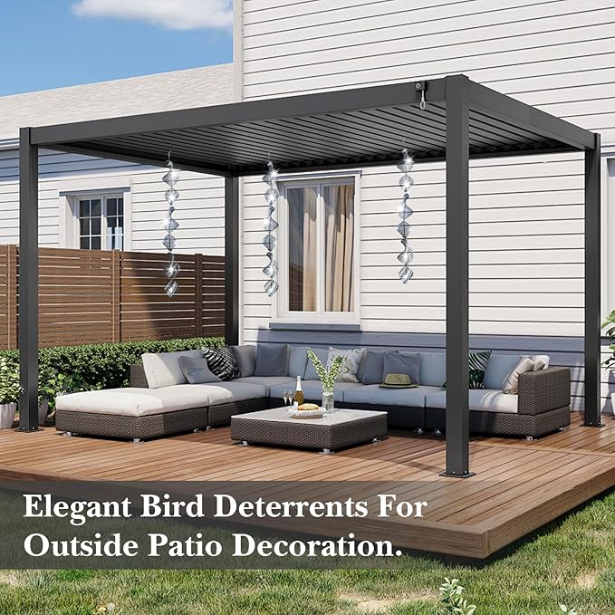 Bird Deterrents for Outside Patio, Bird Scare Devices Set Highly Reflective 3D Wind Spinners Outdoor Garden Decor, Bird Reflectors to Keep Birds Away Window Roof Yard Orchards Deck