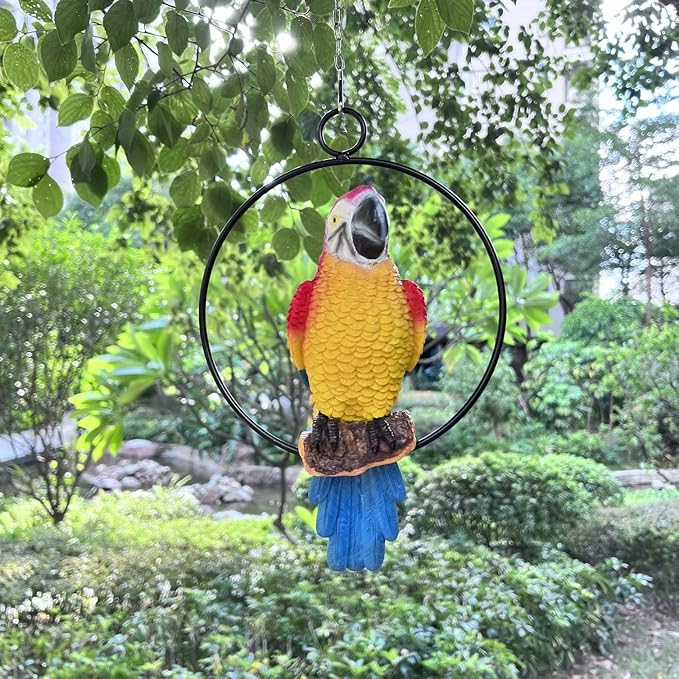 Lifelike Parrot Garden Statues Hanging Decor Ornaments Figurines Sculpture for Patio Lawn Yard, Blue Tail (Blue Tail)