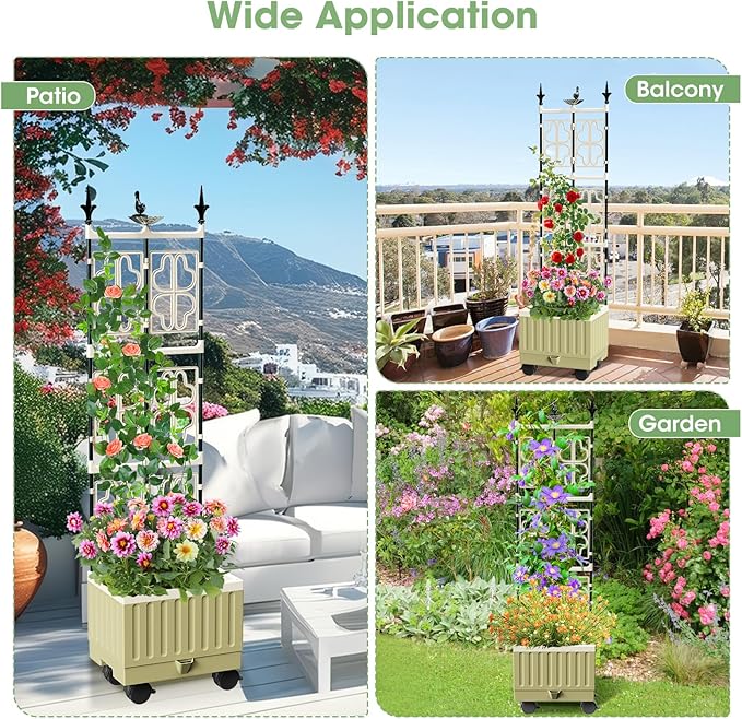 Tomato Planter Box with Trellis, 62" Self Watering Planter Trellis for Climbing Plants Outdoor, Raised Garden Bed for Garden Vegetables Flowers Herbs Indoor Outdoor