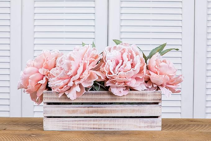 Wood Planter Box with Wine Crate Styled, 12x4 Inch Rectangular, Whitewash, Plastic Liner, Garden Centerpiece Display, Wedding Flowers Holder, Home and Venue Decor (12x4 Wine Crate Set of 4, Whitewash)