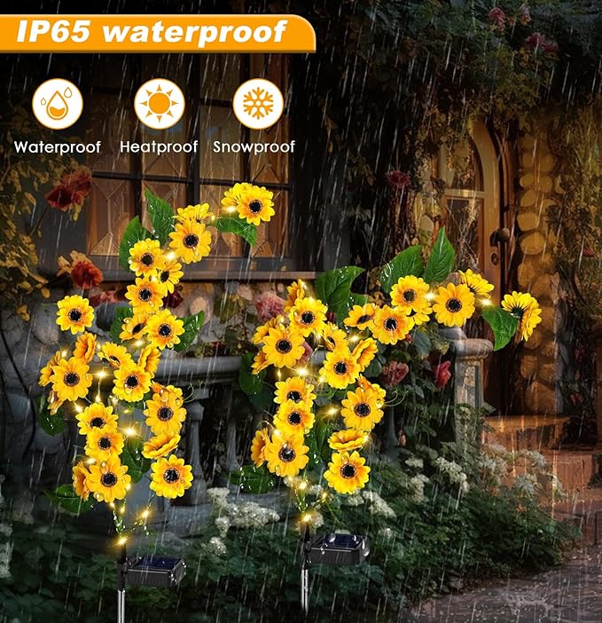 Solar Garden Lights Outdoor, 2 Pack New Sunflower Light for Outside, Solar Willow Vine Light with 46 LED Sunflowers, Waterproof Decor for Yard, Patio, Pathway, Gardening Gifts (4Pack Sunflower)