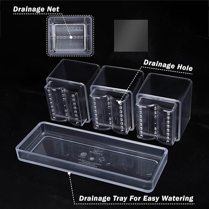 D'vine Dev Herb Garden Planter Set, Plastic Plant Pots with Drainage and Saucer, Indoor Succulent Cactus Vegetable Pot for Windowsill, Garden Balcony, Clear, Set of 2, 76-V-D-2