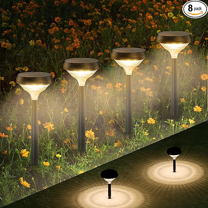Linkind Solar Pathway Lights 8 Pack, Solar Lights Outdoor, Warm White Solar Path Lights Waterproof, Solar Lights for Walkway Yard Landscape Garden
