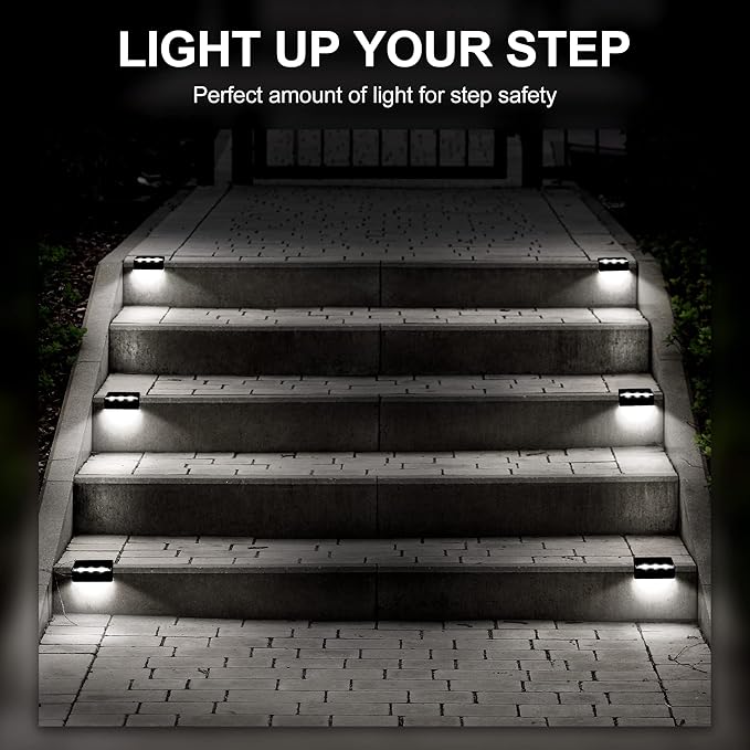 SOLPEX Solar Fence Lights, 6 LEDs Solar Lights Outdoor Waterproof Solar Powered for Deck, Stair, Front Porch, Balcony, Walkway, Garden, Yard, Patio, Pool Decor, IP65 Waterproof (12 Pack, Cold White)