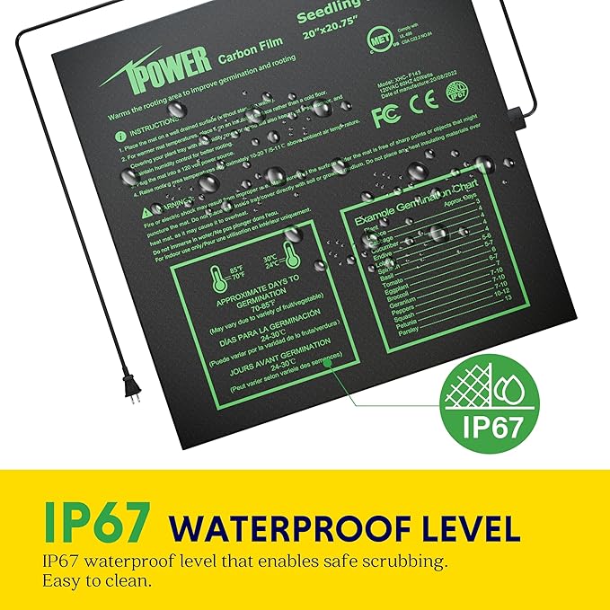 iPower 20" x 20.75" Waterproof Durable Seedling Heat Mat with Digital Thermostat Control Warm Hydroponic Plant, for Indoor Gardening & Germination Starting