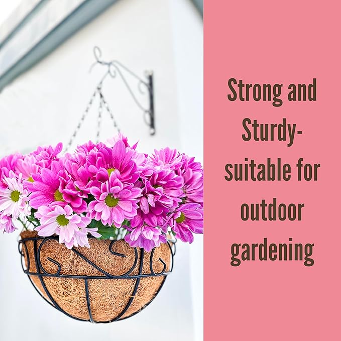 LaLaGreen Hanging Planter for Outdoor Plants (2 Pack, 12 Inch) Hanging Baskets with Coco Liner, Metal Wire Flower Basket Pots with Hook Hanger Balcony Porch Farmhouse Country Style Garden Decor