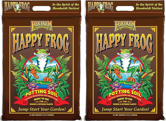 FoxFarm Happy Frog Potting Soil, 12qt – for Indoor/Outdoor Container Plants, Improves Root Efficiency, pH Adjusted for Optimal Nutrient Uptake – Contains Microbes and Humic Acids (Pack of 2)
