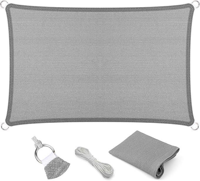 Eden's Decor Straight Flat-Edged Sun Shade Sail Rectangular 9' x 17' Grey UV-Blocking Outdoor Canopy Fabric Cloth Awning for Pergola Patio Garden Backyard Custom Size