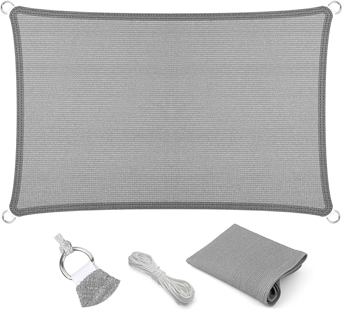 Eden's Decor Straight Flat-Edged Sun Shade Sail Rectangular 18' x 19' Grey UV-Blocking Outdoor Canopy Fabric Cloth Awning for Pergola Patio Garden Backyard Custom Size