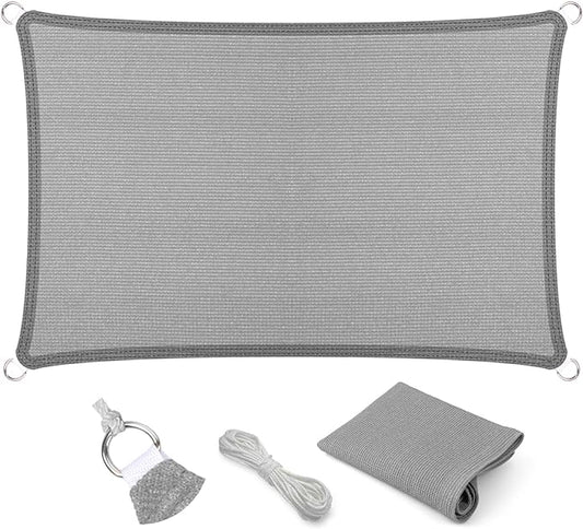 Eden's Decor Straight Flat-Edged Sun Shade Sail Rectangular 18' x 19' Grey UV-Blocking Outdoor Canopy Fabric Cloth Awning for Pergola Patio Garden Backyard Custom Size