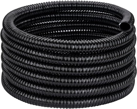 Pond Tubing ID 3/4” × 20ft Black Corrugated Flexible Reinforced Waterfall Pond Tube Sump Pump Hose, Non-toxic & Kinkproof (20 ft, 3/4" ID)