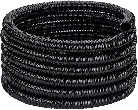 Pond Tubing ID 1 1/4” × 10ft Black Corrugated Flexible Reinforced Waterfall Pond Tube Sump Pump Hose, Non-toxic & Kinkproof (10 ft, 1 1/4" ID)