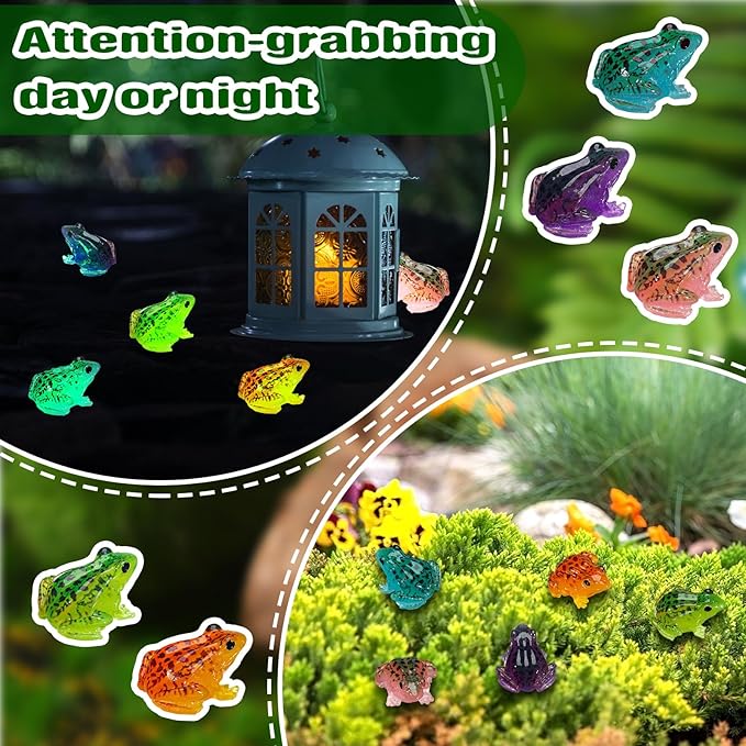 Barydat 40 Pcs Miniature Frog Figurines Luminous Mini Resin Frog Figures Model Garden Decor DIY Terrarium Craft Ornament Accessories for Moss Landscape Decoration (0.98 x 0.98 Inch)
