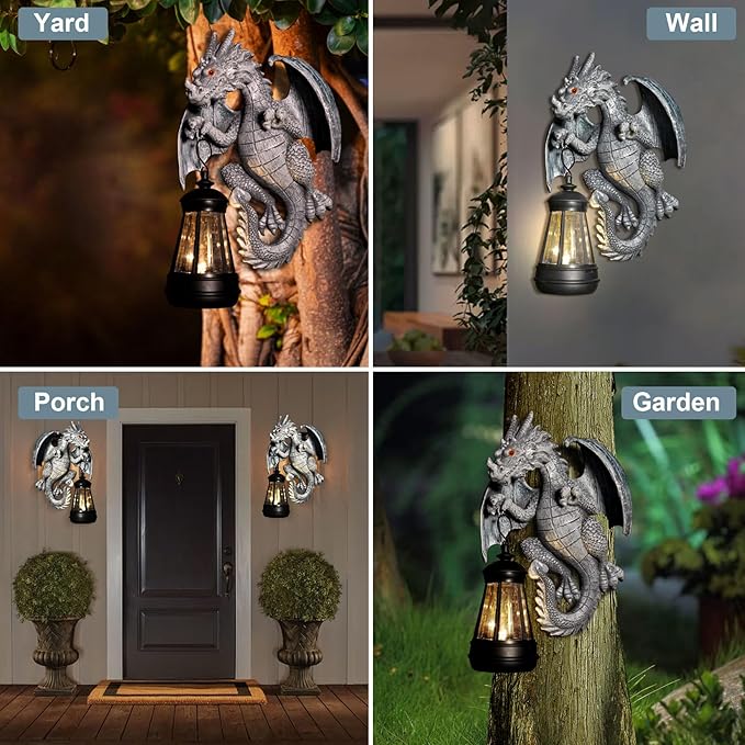 Solar Garden Decor Statues Figurine Dragon Garden Art for Patio Balcony Yard Lawn Unique Birthdays Gifts for Mom Grandma Women Wife Sister
