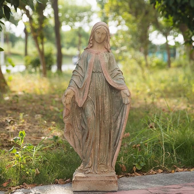 Virgin Mary Garden Statue Outdoor H31” Blessed Catholic Saint Mother of God Large Holy Madonna Resin Religious Sculpture Yard Outside Lawn Tall Praying St Mama Marian Big Painted Lady Magdalene