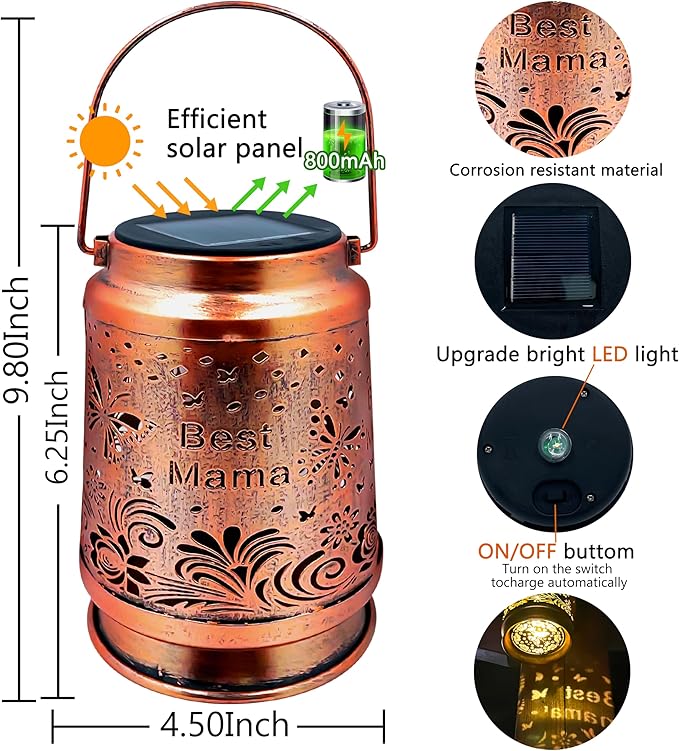 KY&BOSAM Solar Lanterns Outdoor Waterproof Butterfly Garden Decor Hanging Solar Lights Outdoor Gifts for Women Mom Grandma Metal Decorative LED Lanterns for Yard, Patio,Backyard,Porch,Pathway Decor