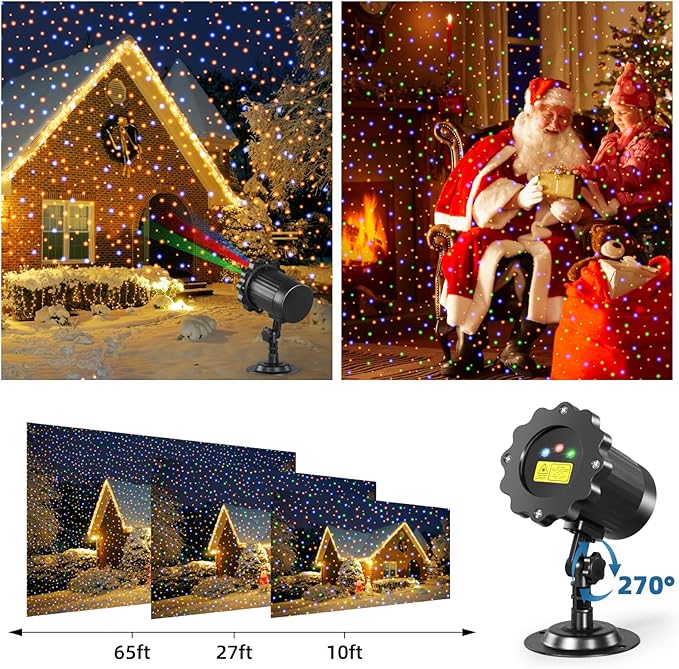 Laser Christmas Lights,Laser Projector Outdoor,3 Colors Moving Starry Lights Show with Remote Control,Holiday Decorations Outside with 16.5ft Cord,IP65 Waterproof-for Halloween/Garden/Party
