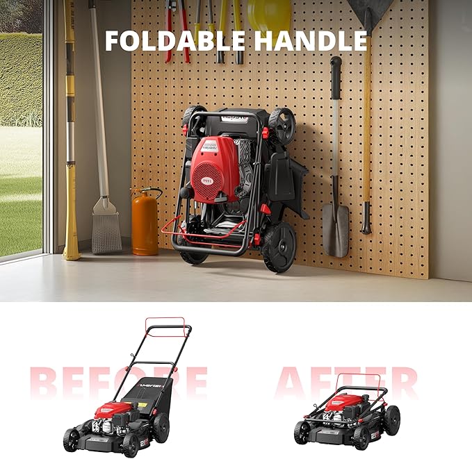 21" Gas Lawn Mower, Self-propelled Lawn Mower 3-in-1, 170cc OHV Engine with Forced Air Cooling, 6 Cutting Heights, 1.4-Bushel Grass Catcher