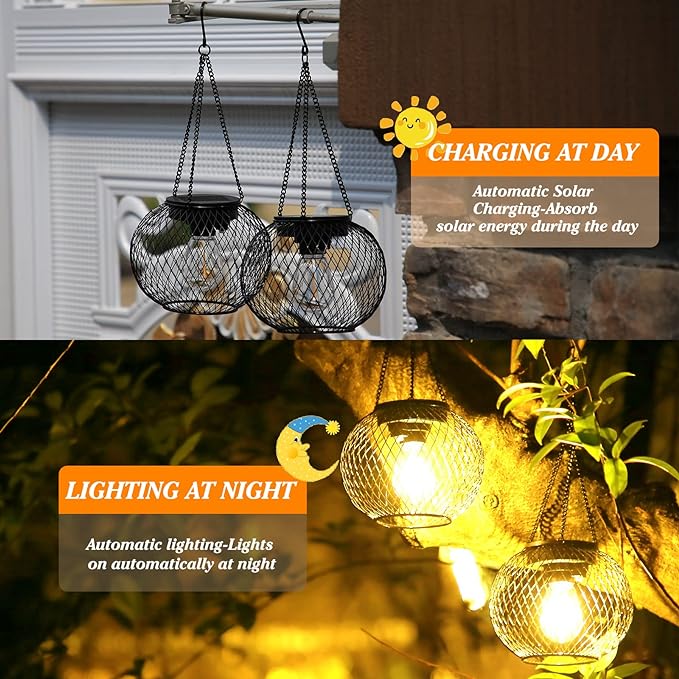 Solar Lantern Outdoor, KagoLing Upgraded Hanging Solar Lights Outdoor Garden Christmas Decorations Decorative Lighting Solar Powered Waterproof Tree Lantern for Garden Yard Patio Pathway, 4 Pack