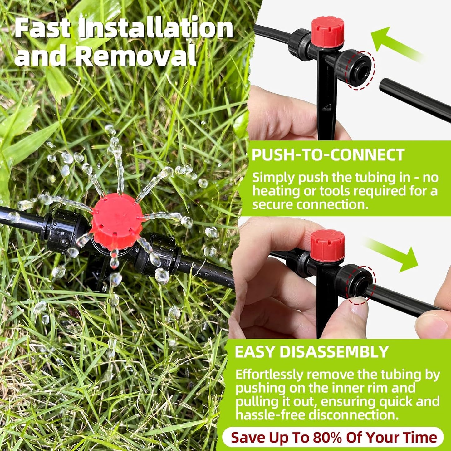 50FT Drip Irrigation System, 2025 Quick Connector Garden Irrigation System, Adjustable Nozzle, Garden Watering System with 1/4 '' Pipe, Garden, Vegetable, Greenhouse, Lawn Sprinkler