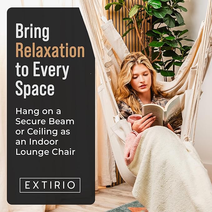 Hanging Hammock Chair Swing – Hanging Chair Outdoor & Indoor - Hammock Swing Chair – Quick & Easy Setup with Hardware Kit – Durable & Spacious Full Body Support – Holds 440 Lbs